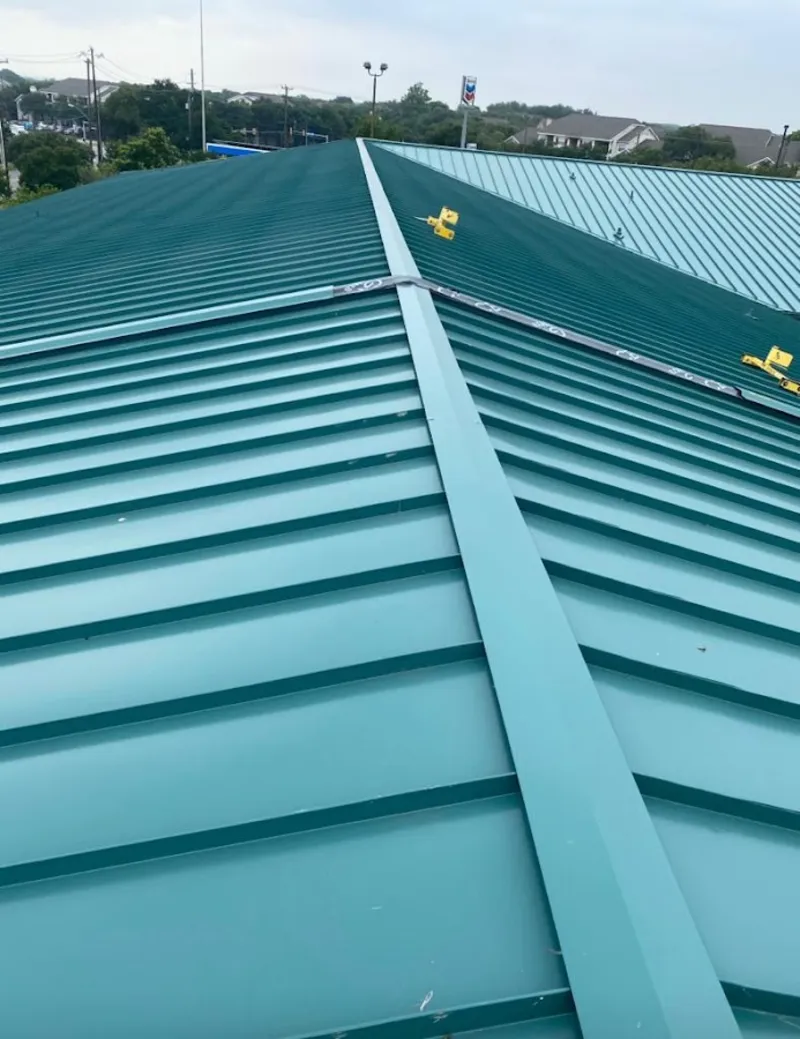 Green commercial metal roof ridge and valley for Metal Roof Repair in Apollo Beach